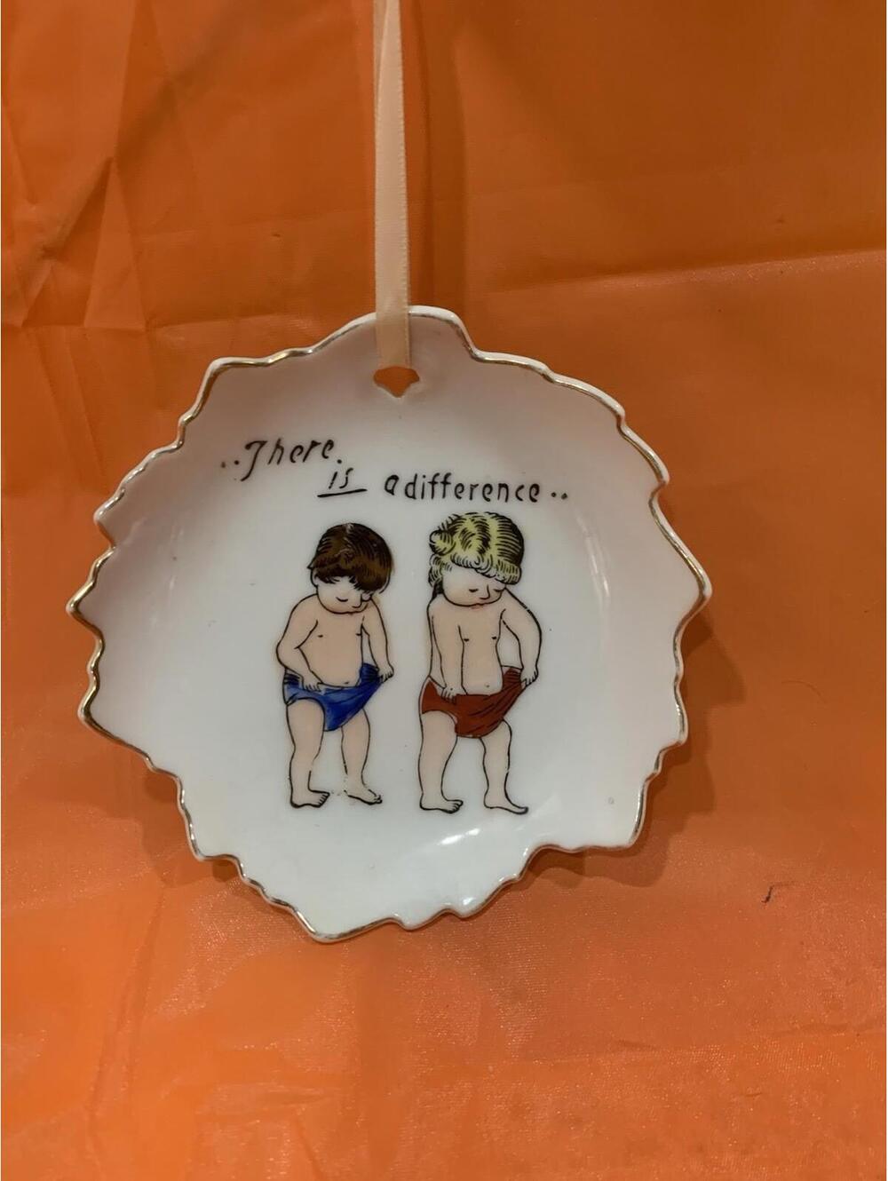 Vintage Wall Hanger/Pickle Dish Little Boy & Girl  "There Is A Difference"